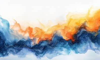 Watercolor abstract cosmic scene on white.