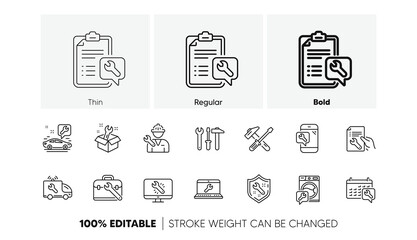 Hammer, Screwdriver and Spanner tool. Repair line icons. Washing machine repair linear icon set. Line icons set. Vector