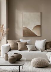 A living room with a white couch and a brown couch