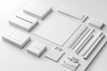 Realistic blank stationery set mockup isolated created with generative ai