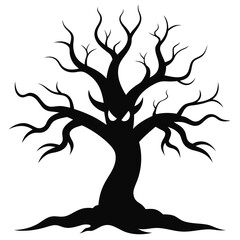 Spooky Tree Vector Illustration - Logo Icons, Line Art SVG Design, Cricut & Silhouette Cut Files, Vector Clipart for T-Shirts & Graphics Decoration