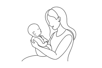 Minimalist Line Art of Mother Caressing Baby | Flat & Elegant Vector Illustration