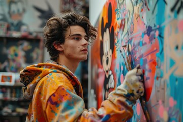 Obraz premium Graffiti Artist Creates Colorful Canvas