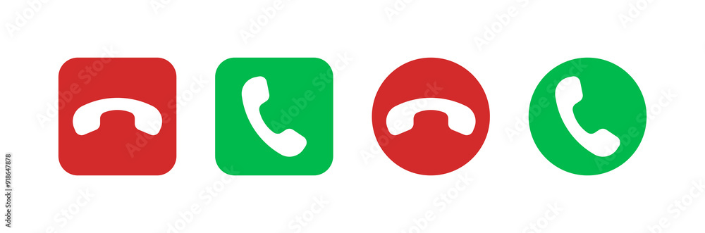 Poster phone call icon answer, accept and decline call icons with green and red buttons , contact us teleph