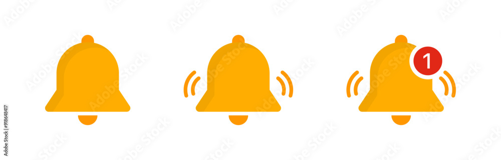 Poster Notification bell icon set. Alarm symbol. Ringing bells reminder icon , incoming inbox message sign - Web icons collection set