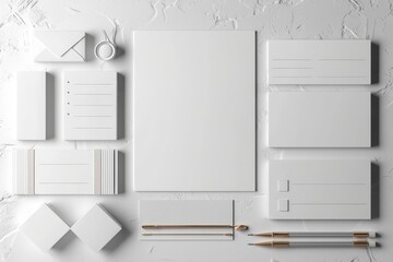 Realistic blank stationery set mockup isolated created with generative ai
