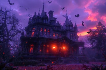 Fototapeta premium Haunted Mansion at Dusk With Bats