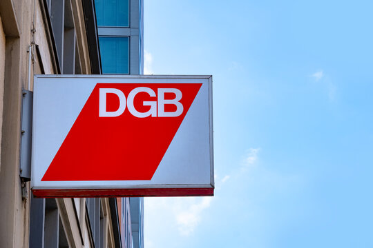 Red DGB logo, German trade unions in Germany rallying together for workers' rights and better labor conditions, Frankfurt - July 22, 2024