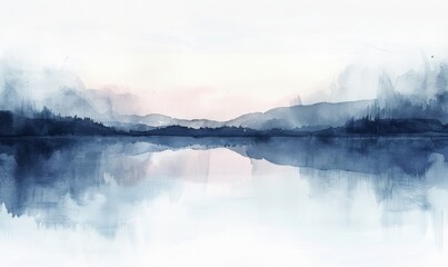 Fototapeta premium Watercolor abstract twilight reflections on white.