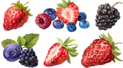 Richly colored collection of fresh strawberries, blackberries, raspberries, and blueberries, isolated from any background