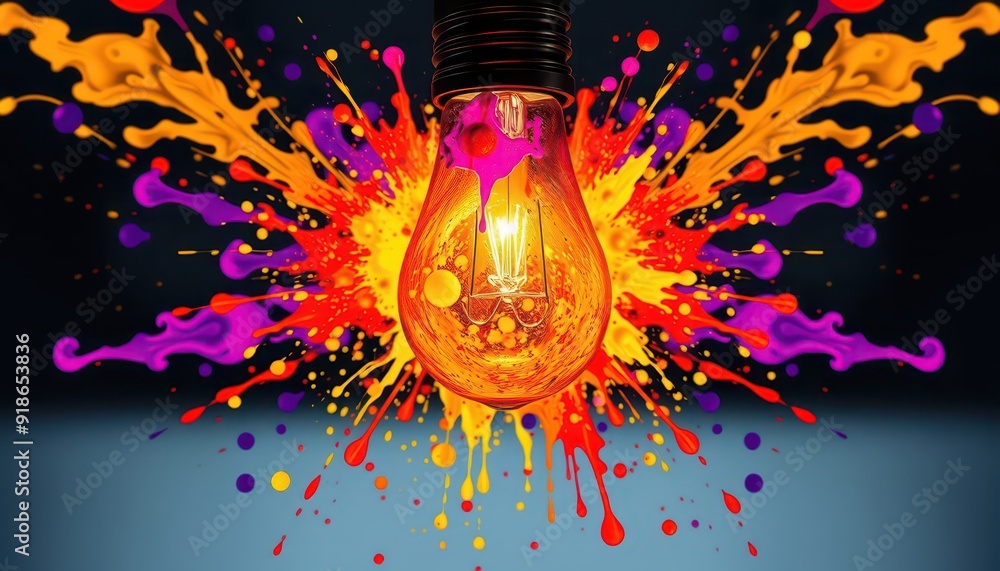 Poster light bulb with color splashes.