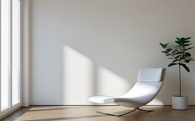 Modern Minimalist Living Room with White Lounge Chair and Green Plant