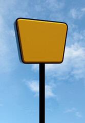 View of a yellow billboard sign with blue sky and clouds background