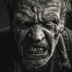 angre man Extremely Untidy: A Neglected Appearance with Poor Grooming, Unfashionable Dress, and a Grimy Face