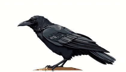 Fototapeta premium Black Raven Bird on Branch.
