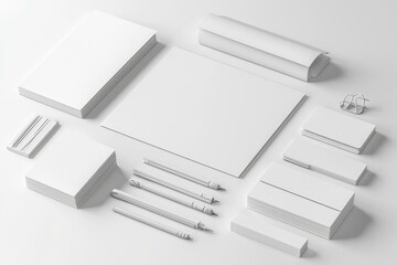 Realistic blank stationery set mockup isolated created with generative ai