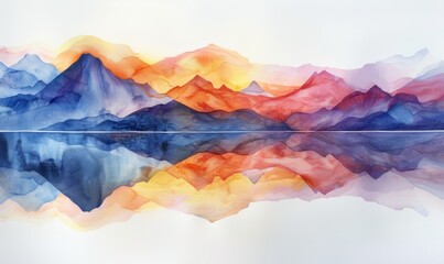 Watercolor abstract twilight reflections on white.