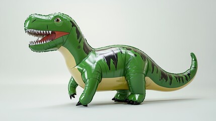 Obraz premium Green inflatable dinosaur toy isolated on white background.
