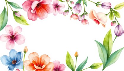 Obraz premium Watercolor Floral Frame with White Background.