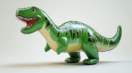 Obraz premium Green inflatable dinosaur toy on white background.