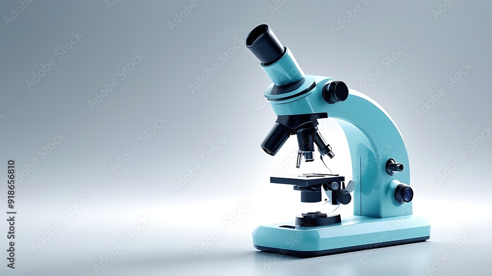 Poster microscope with biological research concept, 3d rendering. digital image suitable for medical and re