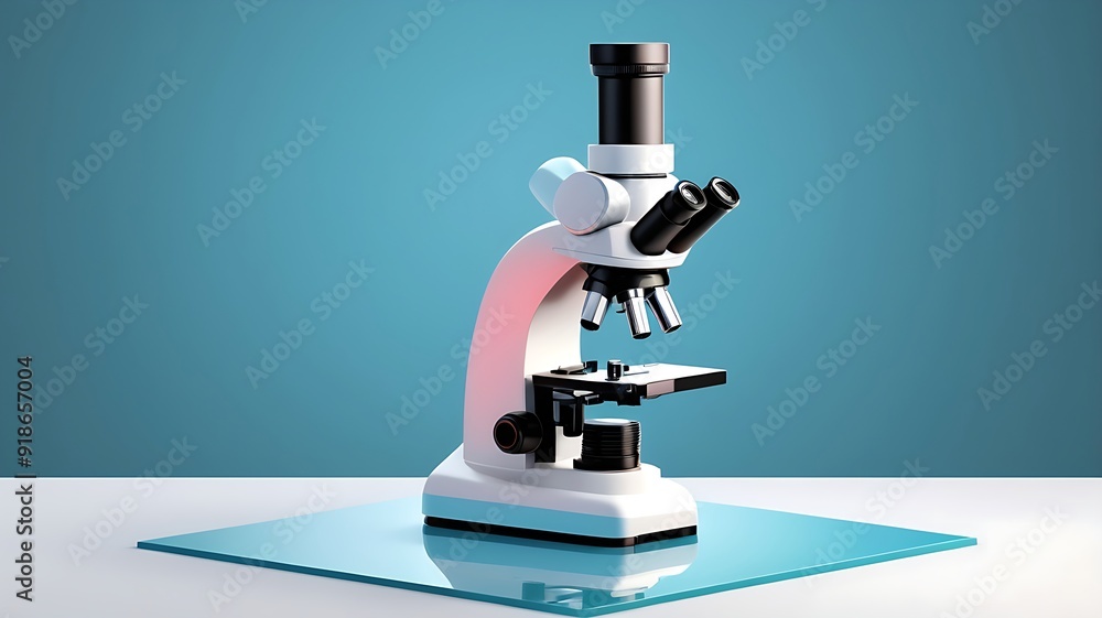 Poster microscope with biological research concept, 3d rendering. digital image suitable for medical and re