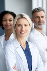 Fototapeta premium Confident Medical Professionals Standing Together in Bright Modern Hospital