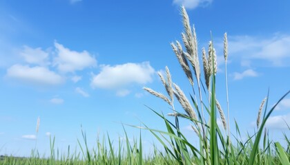 Fototapeta premium Grass Seeds Against a Blue Sky.