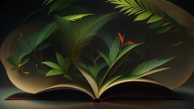 tree shape shifting into a tree, an animal and an open book