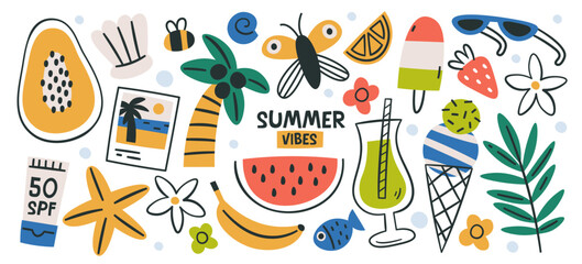 Summer vibes background with beach resort vacation seasonal accessories and natural elements