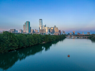 Colorado River and downtown Austin, Texas, United States.