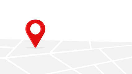 A red location pin icon on a simplified gray map background, symbolizing navigation or GPS positioning