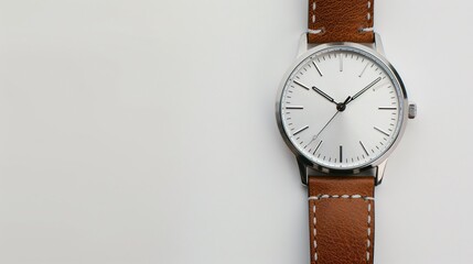 Classic Wristwatch with Brown Leather Strap