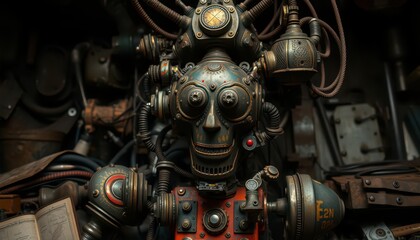 Steampunk Robot Head with Goggles.