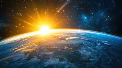 Fototapeta premium Planet earth with sunrise in space 