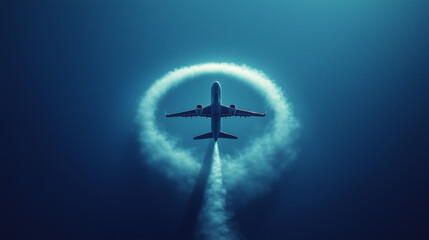 Naklejka premium High-Flying Airplane Leaving a Perfect Circular Vapor Trail in the Sky