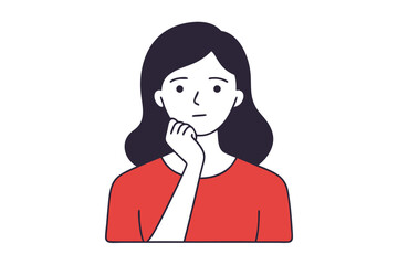 Skeptical Woman with Hand on Chin Elegant Line Art Vector Illustration