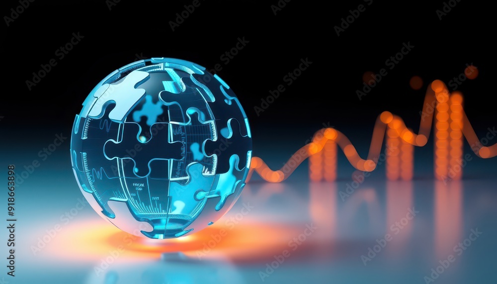 Aufkleber global puzzle with data and technology concept.
