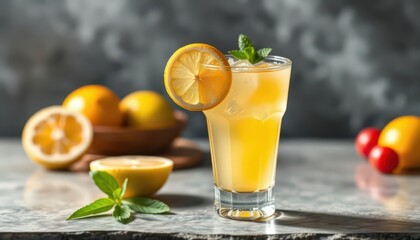 Fototapeta premium Glass of Lemonade with Lemon and Mint.