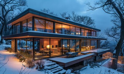 Obraz premium Contemporary glass house with panoramic views.