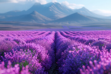 Fototapeta premium Beautiful lavender field landscape. Mountains in the background.