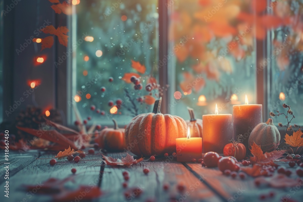 Aufkleber a collection of candles placed on a rustic wooden table, suitable for use in various settings such a