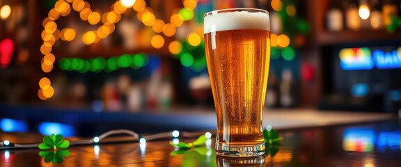 Pint of Beer on a Bar Counter.