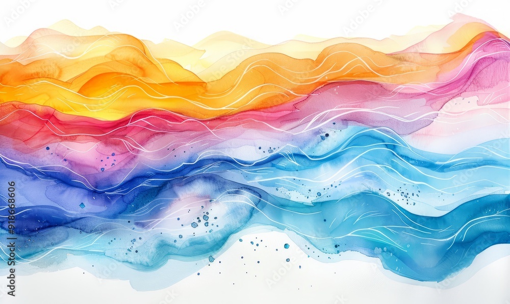 Poster watercolor abstract tidal patterns on white.