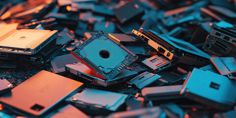 Data Dump: A heap of discarded hard drives, thumb drives and memory cards on a desk