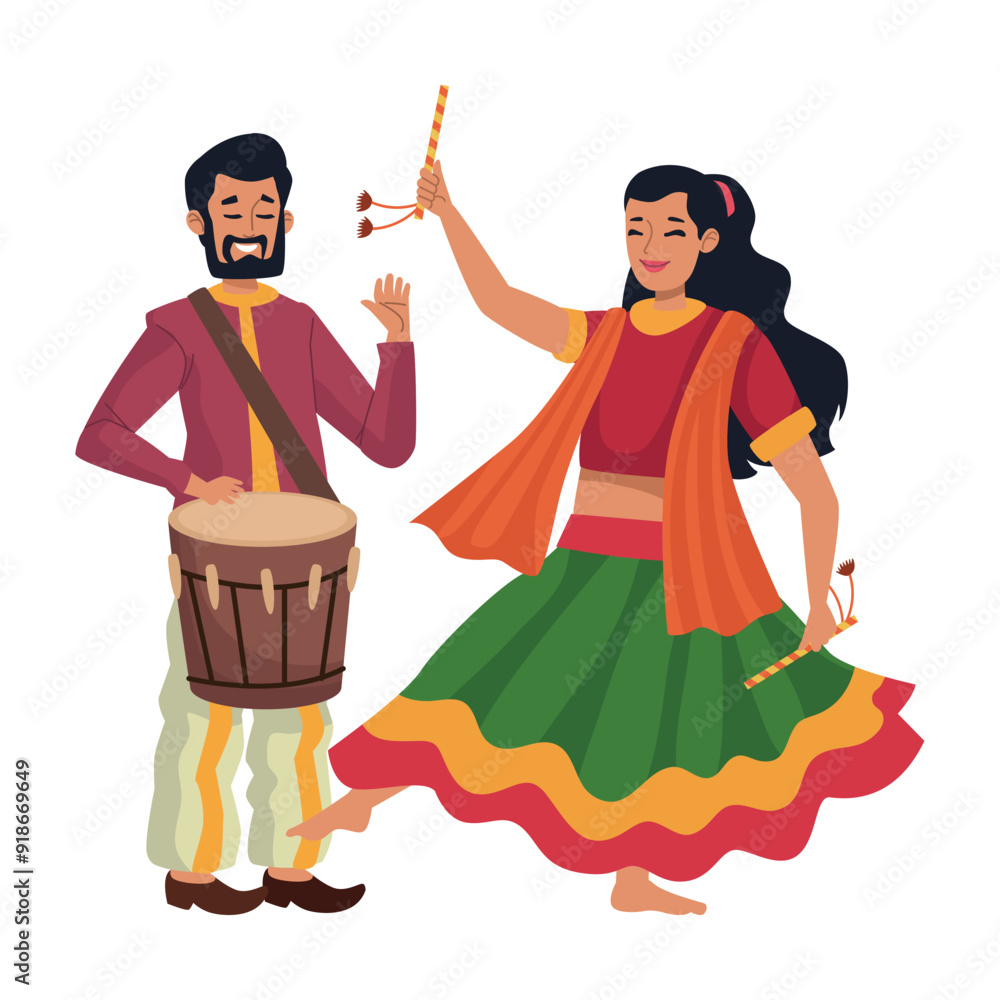 Wall mural hindu couple dancing in navratri festival