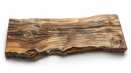 Weathered wooden plank with visible grain patterns cut out on a white backdrop.
