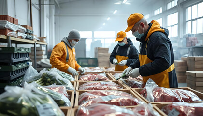 Workers in a Warehouse Packaging Fresh Produce