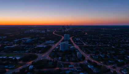 Drone Shot Of Green City At Sunset, Burnside Area, Adelaide City Suburbs In South Australia, CBD At Horizon isolated with white highlights, png