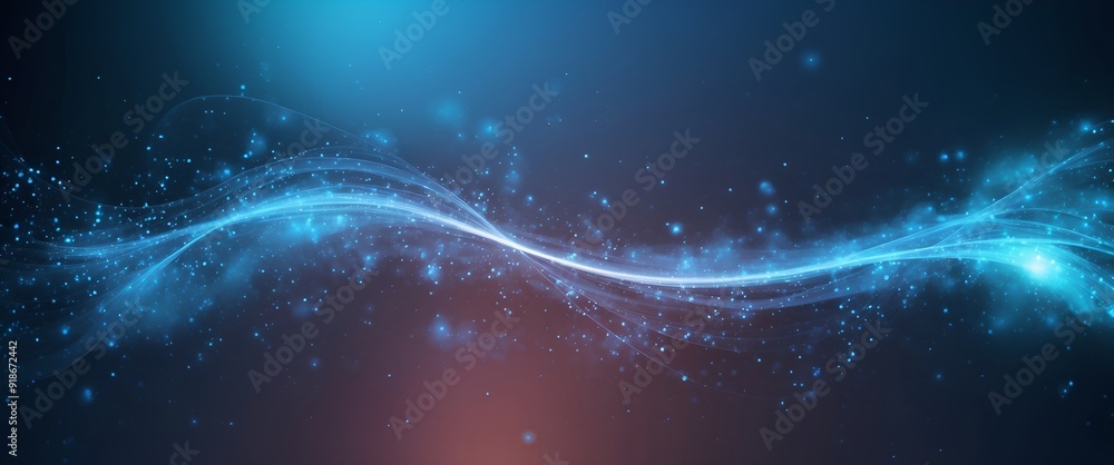 Wall mural dark blue and glow particle abstract background.